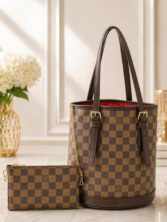 Louis Vuitton Handbags - Authentic Louis Vuitton Marais Damier Ebene Bucket Tote Bag with Pochette
